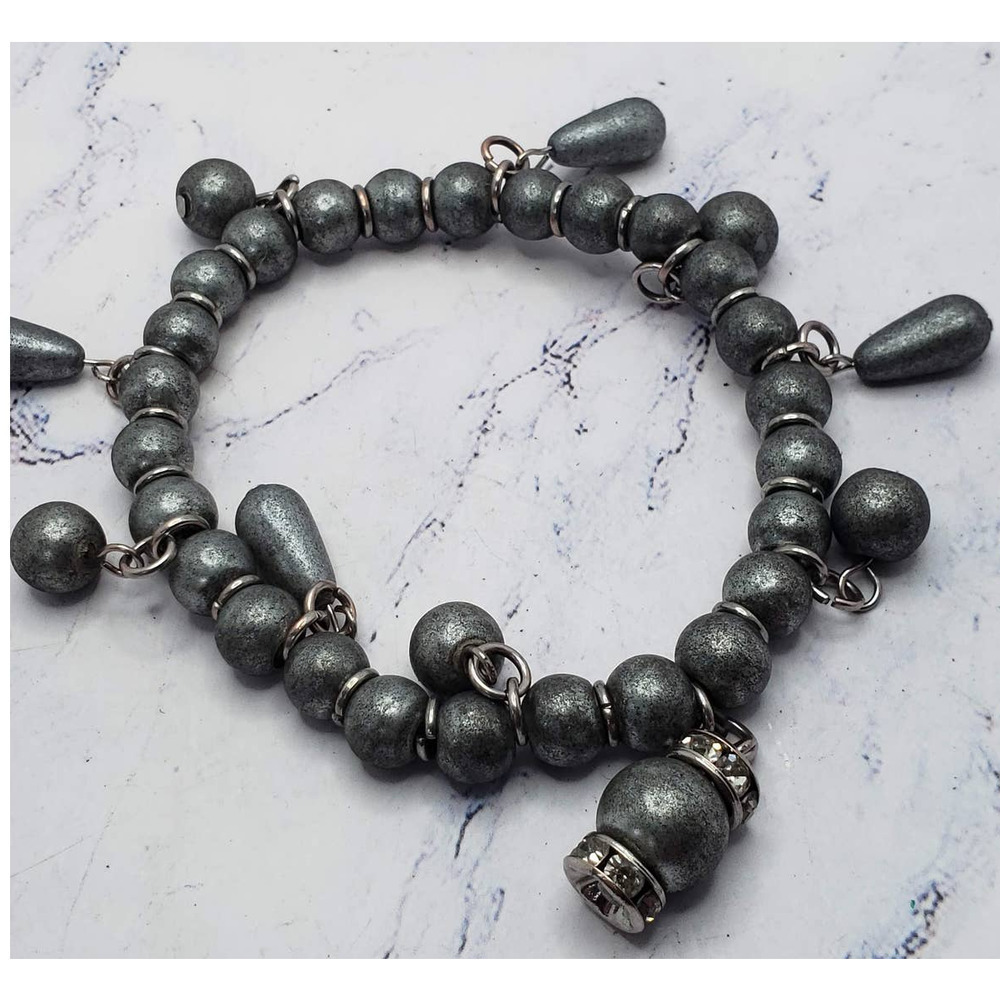 Metallic Gray With Silver Accents Beaded Chain Bracelet